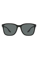 PRADA SPORT 57mm Polarized Rectangular Sunglasses in Black Rubber/dark Grey at Nordstrom