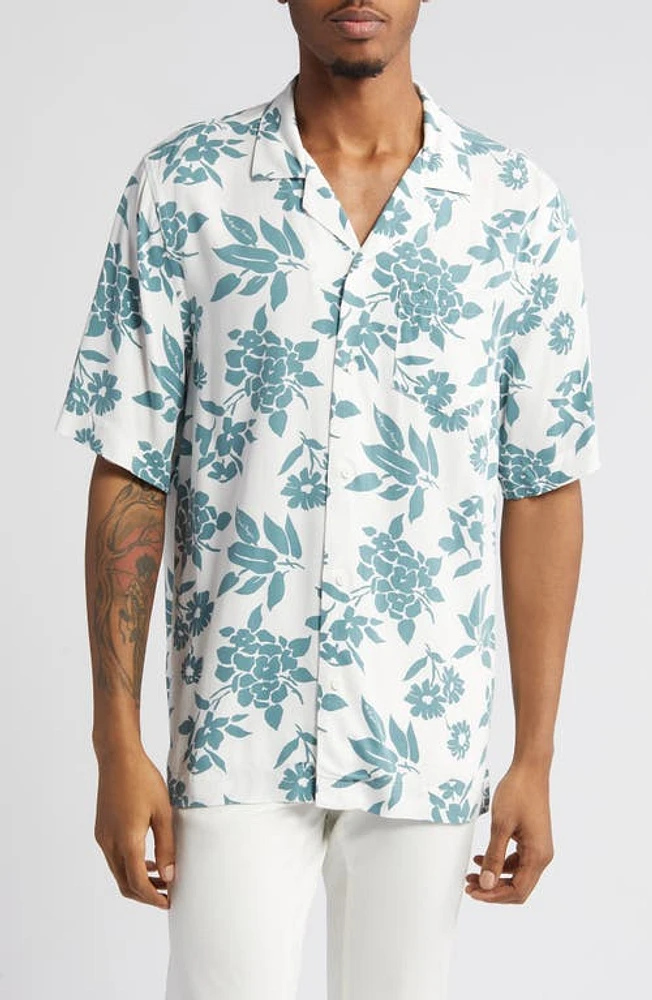 Original Penguin Floral Convertible Collar Camp Shirt Bright White at Nordstrom,