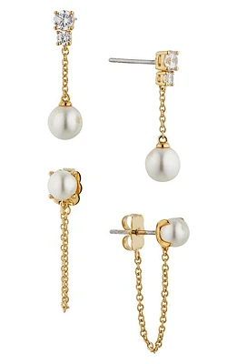 Nadri Dot Dot Dot Set of 2 Imitation Pearl Stud Drop Earrings in Gold With Pearl at Nordstrom