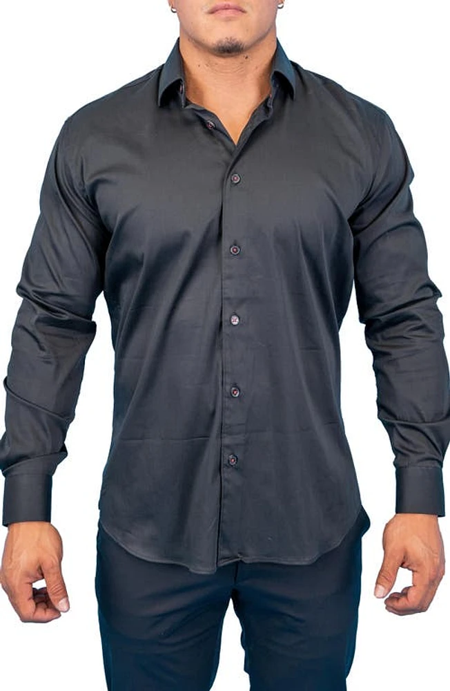 Maceoo Fibonacci Jacqcuff Regular Fit Solid Cotton Button-Up Shirt Black at Nordstrom,