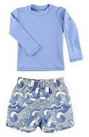 RuggedButts Ocean Long Sleeve Two-Piece Rashguard Swimsuit Periwinkle at Nordstrom,