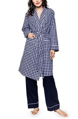 Petite Plume Gingham Cotton Robe Navy at Nordstrom,