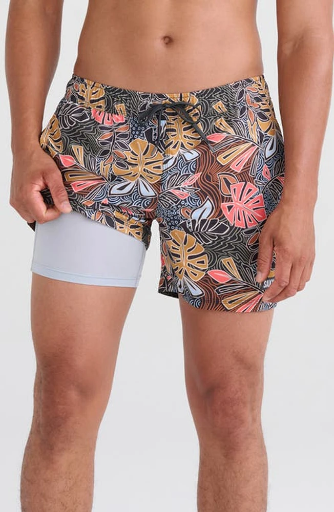 SAXX Oh Buoy Stripe 2-in-1 Hybrid Shorts Desert Palms-Harvest Multi at Nordstrom,