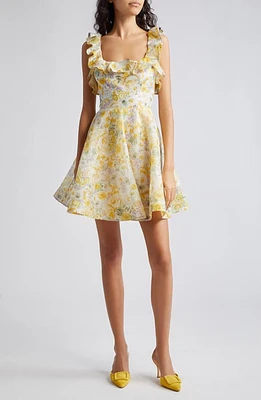 Zimmermann Harmony Floral Cutout Linen & Silk Minidress Citrus Garden Print at Nordstrom,