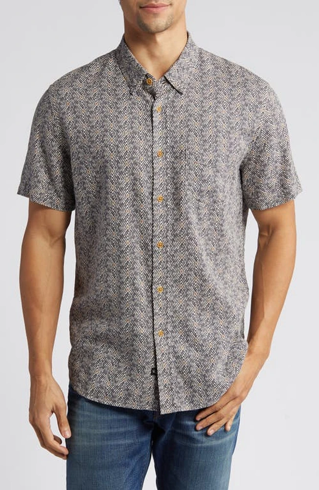 Rails Carson Geometric Print Short Sleeve Linen Blend Button-Up Shirt Tribal Batik Celestial at Nordstrom,