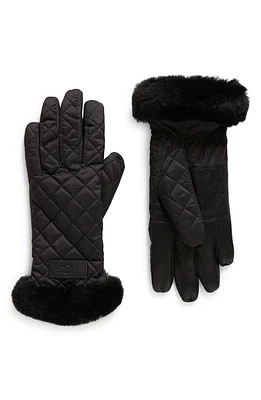 UGG(r) Faux Fur Trim Quilted Gloves in Black at Nordstrom, Size Small