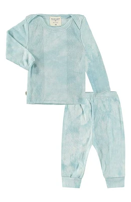 PAIGELAUREN Ribbed Cotton & Modal Long Sleeve T-Shirt & Pants Set in Marble Teal at Nordstrom, Size 3-6M