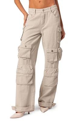 EDIKTED Oversize Boyfriend Cargo Jeans Stone at Nordstrom,