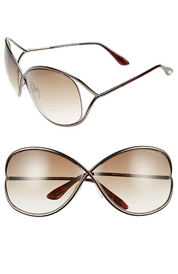 TOM FORD Miranda 68mm Open Temple Oversize Metal Sunglasses in Bronze at Nordstrom