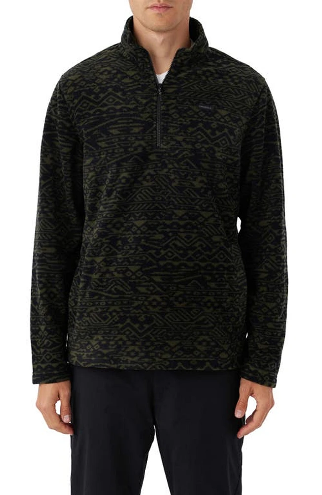 O'Neill Carson Print Quarter Zip Superfleece Pullover Dark Olive at Nordstrom,