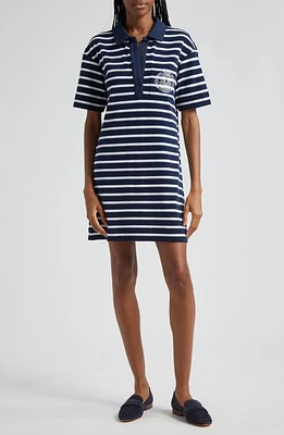 Veronica Beard Terrence Stripe Cotton Blend T-Shirt Dress Marine/off White/blue Surf at Nordstrom,