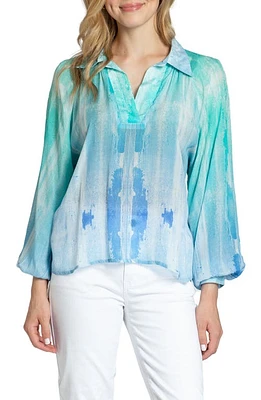 APNY Watercolor Print Chiffon Popover Top in Turquoise Multi at Nordstrom, Size X-Large