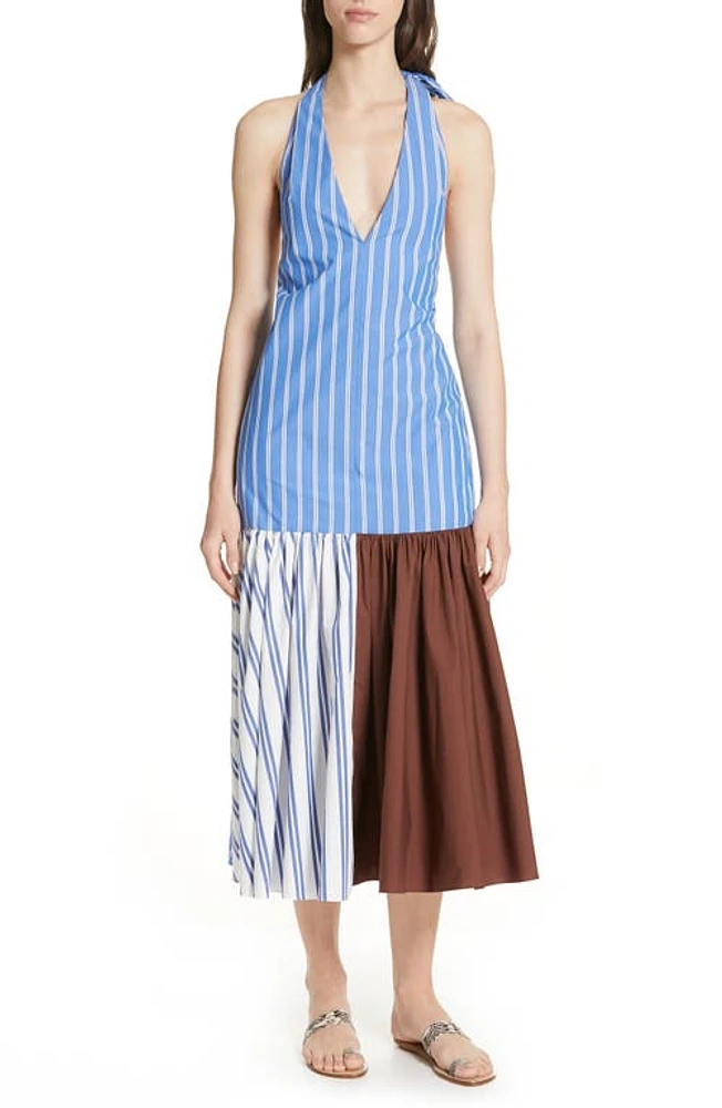 Tibi Vivian Stripe Halter Midi Dress in Blue/White Stripe Multi at Nordstrom, Size 4