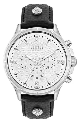 VERSUS Versace Chrono Lion Modern Chronograph Leather Strap Watch, 45mm in Stainless Steel at Nordstrom