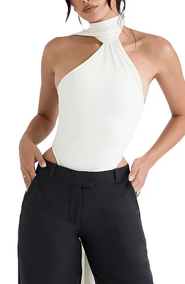 HOUSE OF CB Farrah Halter Neck Satin Bodysuit Ivory at Nordstrom,