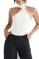 HOUSE OF CB Farrah Halter Neck Satin Bodysuit Ivory at Nordstrom,