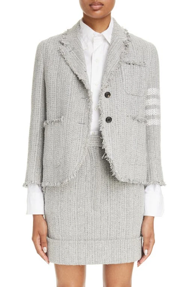 Thom Browne 4-Bar Unconstructed Shrunken Tweed Blazer Medium Grey at Nordstrom, Us