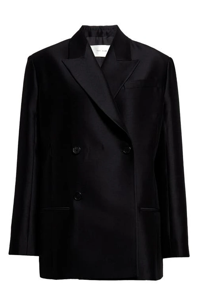 The Row Cosima Double Breasted Wool & Silk Blazer Black at Nordstrom,