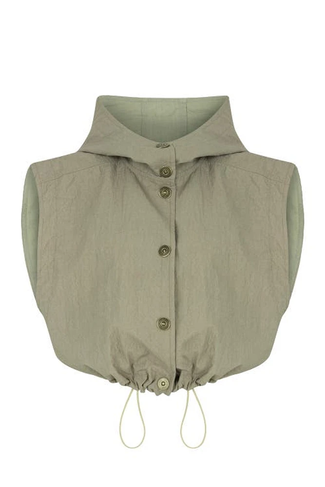 Nocturne Ruffled Hooded Vest in Dark Beige at Nordstrom