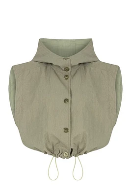 Nocturne Ruffled Hooded Vest in Dark Beige at Nordstrom