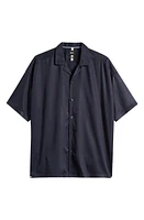 BOSS Drew Solid Lyocell Camp Shirt Dark Blue at Nordstrom,