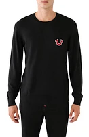 True Religion Brand Jeans Appliquéd Crewneck Sweater Jet Black at Nordstrom,