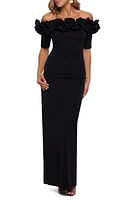 Xscape Evenings Ruffle Off the Shoulder Crepe Column Gown at Nordstrom