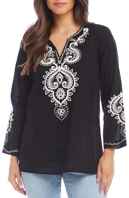 Karen Kane Embroidered Cotton Tunic Black at Nordstrom,