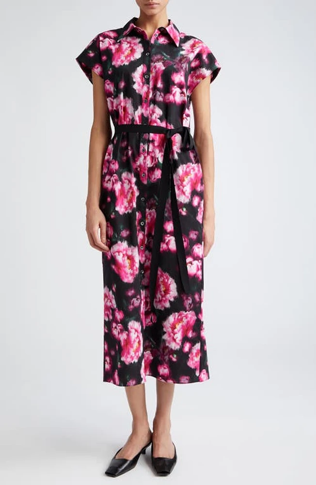 Adam Lippes Peony Print Cotton Stretch Poplin Shirtdress in Black Floral at Nordstrom, Size Large