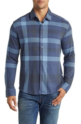 Stone Rose Big Plaid Tech Fleece Button-Up Shirt Navy at Nordstrom,