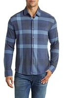 Stone Rose Big Plaid Tech Fleece Button-Up Shirt Navy at Nordstrom,