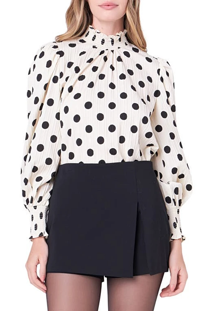 English Factory Polka Dot Balloon Sleeve Top Ivory at Nordstrom,