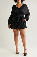 Chelsea28 Textured Dot Long Sleeve Satin Romper at Nordstrom,