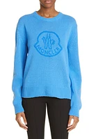 Moncler Embroidered Logo Virgin Wool & Cashmere Sweater in Blue at Nordstrom, Size Large