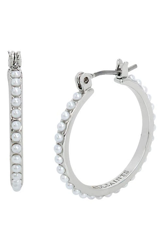 AllSaints Imitation Pearl Hoop Earrings in White/Rhodium at Nordstrom