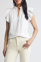 caslon(r) Flounce Sleeve Cotton Gauze Top at Nordstrom,