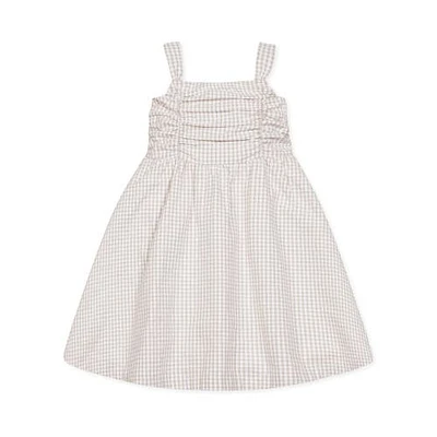 Hope & Henry Girls' Sleeveless Ruched Bodice Party Dress, Infant in Taupe Gingham Seersucker at Nordstrom