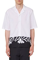 Officine Générale Eren Embroidered Organic Cotton Poplin Camp Shirt White/Black at Nordstrom,