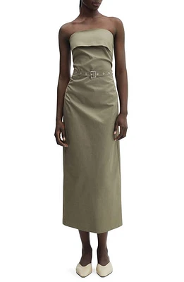 MANGO Belted Strapless Dress Khaki at Nordstrom,