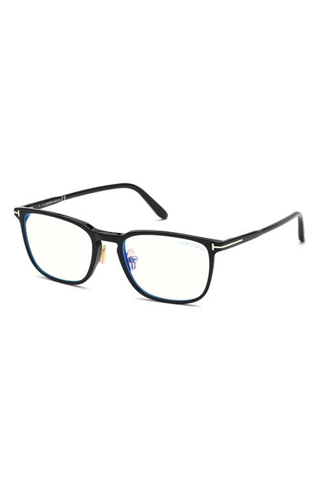 TOM FORD 53mm Blue Light Blocking Glasses in Shiny Black/Blue Block Lens at Nordstrom