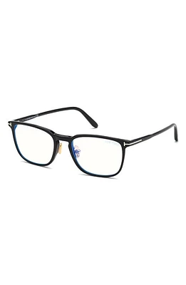 TOM FORD 53mm Blue Light Blocking Glasses in Shiny Black/Blue Block Lens at Nordstrom