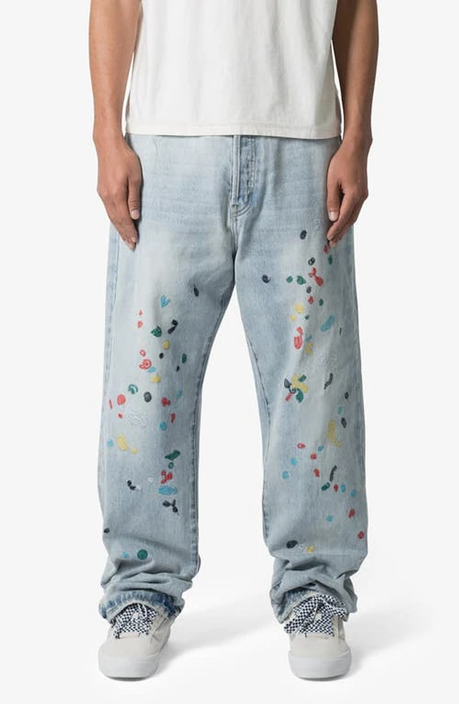 mnml Ultra Baggy Paint Stitched Jeans Light Blue at Nordstrom,