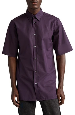 Maison Margiela Short Sleeve Cotton Button-Up Shirt Purple at Nordstrom,