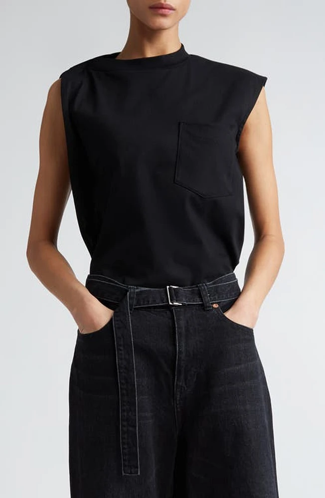 Sacai Asymmetric Cotton Jersey Top in Black at Nordstrom, Size 4