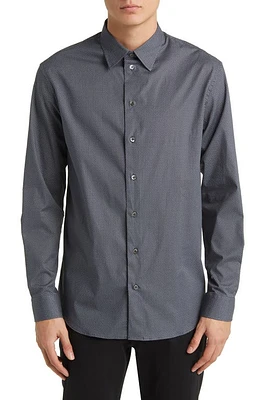 Emporio Armani Microgeo Stretch Button-Up Shirt Black at Nordstrom,