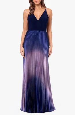 Betsy & Adam Ombré Pleated Sleeveless Gown Navy/Mauve at Nordstrom,