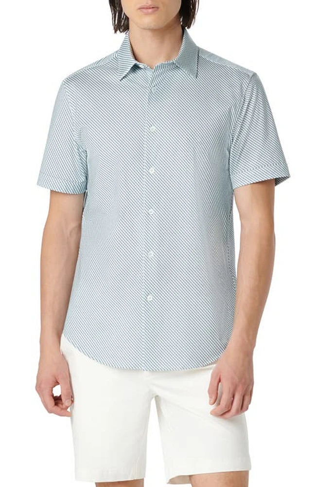 Bugatchi Miles OoohCotton Geo Print Short Sleeve Button-Up Shirt Turquoise at Nordstrom,