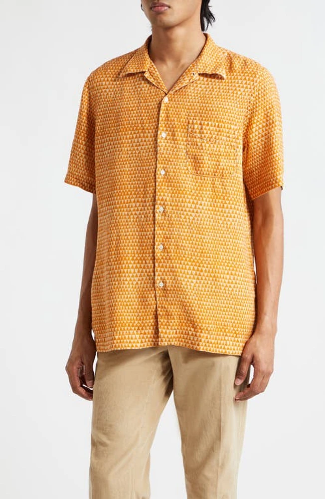 Massimo Alba Venice Pyramid Print Linen Camp Shirt U701 Orzo at Nordstrom,