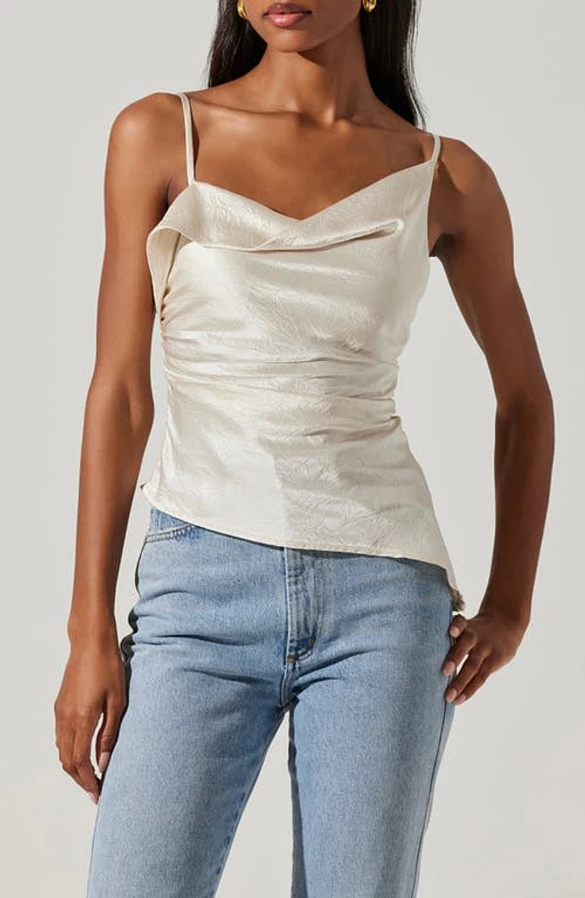 ASTR the Label Mirie Asymmetric Crinkled Satin Camisole Champagne at Nordstrom,