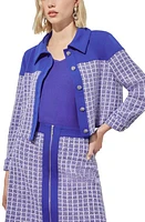 Ming Wang Mixed Media Crop Jacket Sapphire Sea/White at Nordstrom,